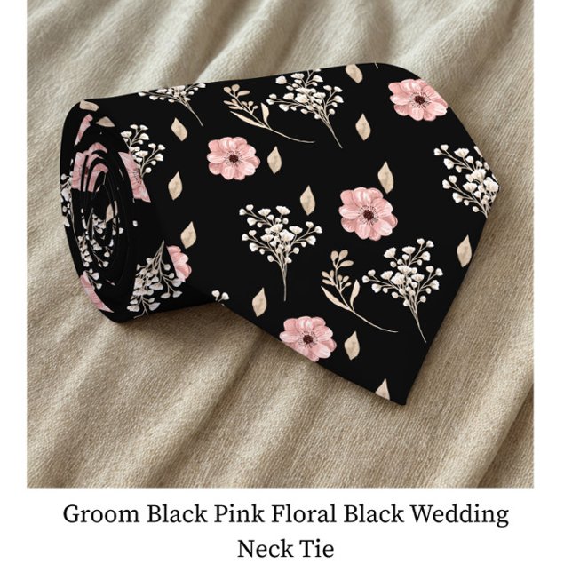 Cravate Mariage noir noir rose floral noir (Créateur téléchargé)
