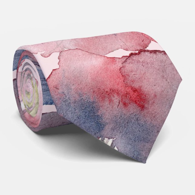 Cravate Mariage peint à l'aquarelle Flor Ever Blush Navy (Roulé)