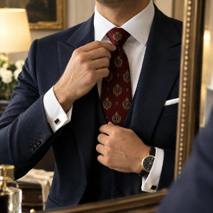 Cravate Mariage personnalisé avec blason Old Money Burgund
