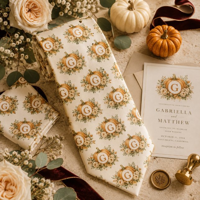 Cravate Mariage personnalisé avec monogramme de citrouille (Créateur téléchargé)