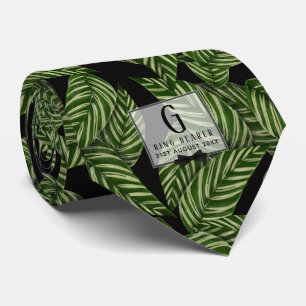 Cravate Mariage PORTE-BAIN Tropique Feuille verte Monogram