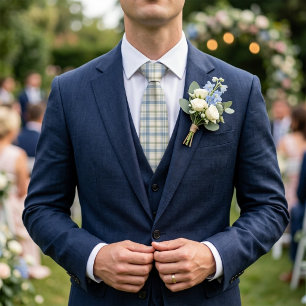 Cravate Mariage Préppy à carreaux bleu poussiéreux et saug