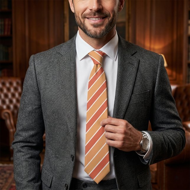 Cravate Mariage rayé Terracotta chaud et sable (Warm Terracotta & Sand Striped Wedding Neck Tie
)