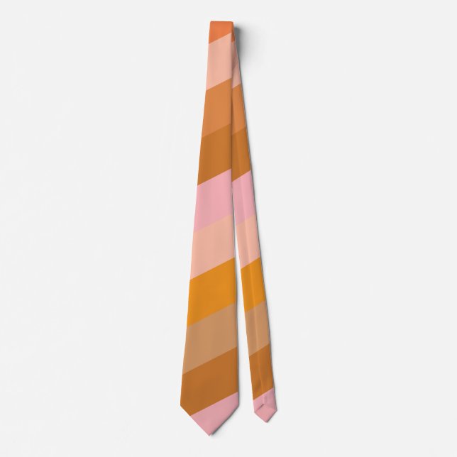 Cravate Mariage Rayures Géométriques Rétro Rose Orange (Devant)
