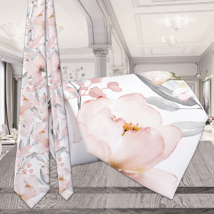 Cravate Mariage Rose Pivoine Gris Argent Eucalyptus