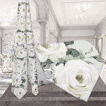 Cravate Mariage Rose White Desdia Sage Green<br><div class="desc">Cravate mariage peint en aquarelle avec des roses blancs de Desdia et une verdure d'eucalyptus argenté sur un arrière - plan vert sage.</div>
