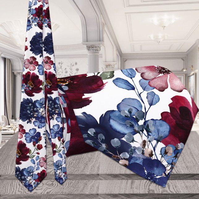 Cravate Mariage rouge blanc et bleu Poppy & Peony (Créateur téléchargé)