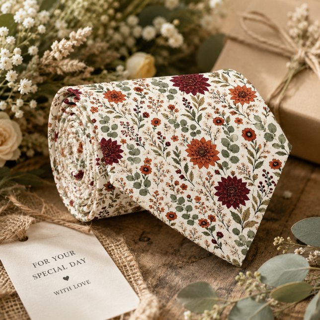 Cravate Mariage Rustique Bourgogne Dahlia & Terracotta (Créateur téléchargé)
