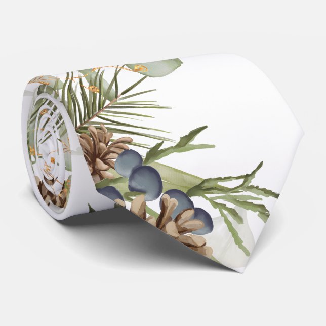 Cravate Mariage Rustique Woodland Green & Pinecones (Roulé)