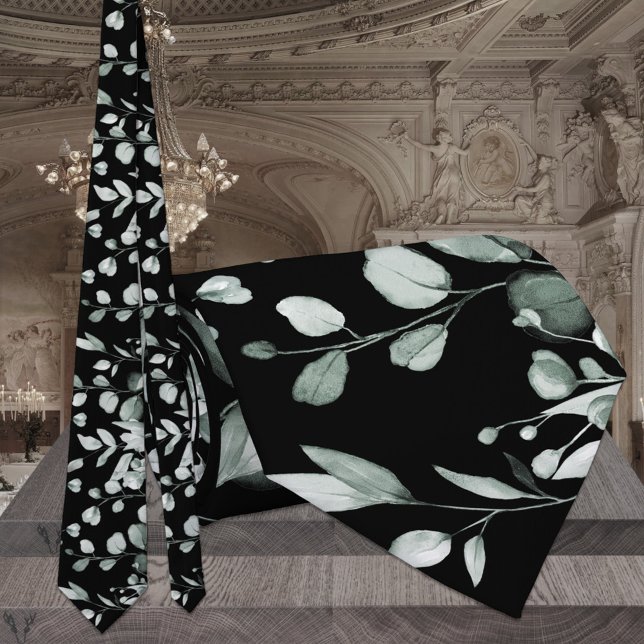 Cravate Mariage Silver Sage & Eucalyptus Noir de Verdure (Créateur téléchargé)