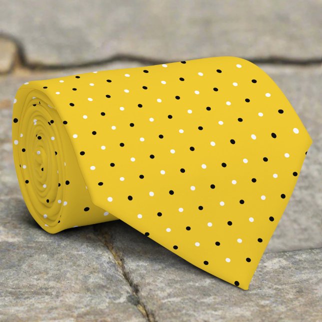 Cravate Mariage sur fond jaune à pois noirs et blancs (Créateur téléchargé)