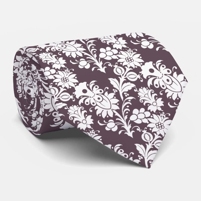 Cravate Mariage Tendance Fleurs Mauve Foncé Violet pour Ga (Roulé)
