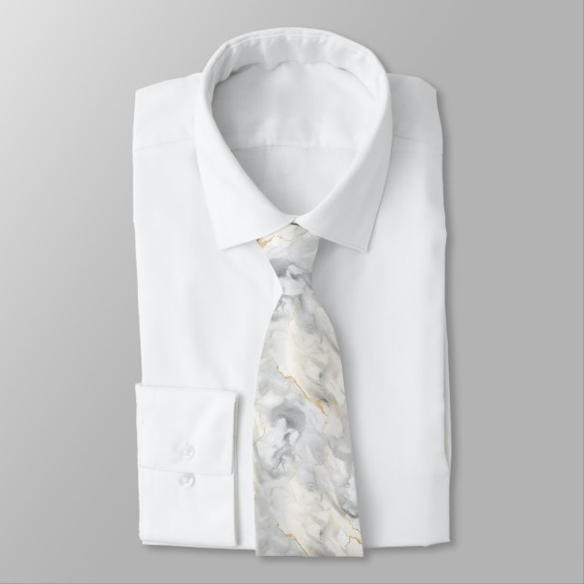 Cravate Mariage Tourbillon de marbre gris blanc or Formel  (Attaché)