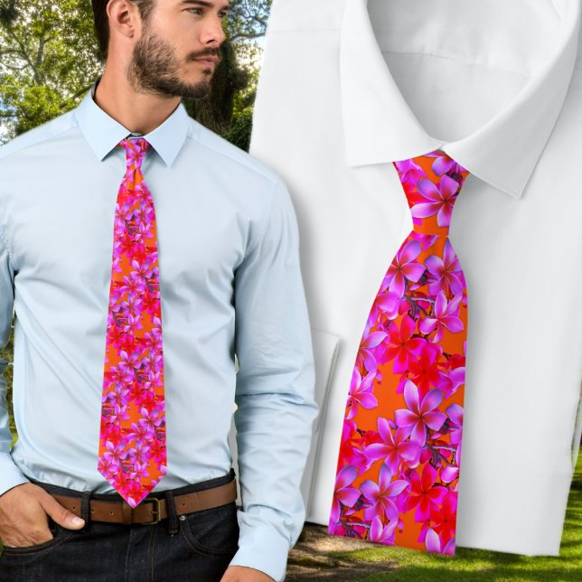 Cravate Mariage tropical chaud Groom Frangipani (Créateur téléchargé)