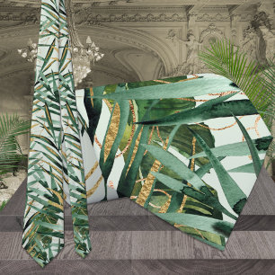 Cravate Mariage Tropical Palmier Majesté Vert et Or