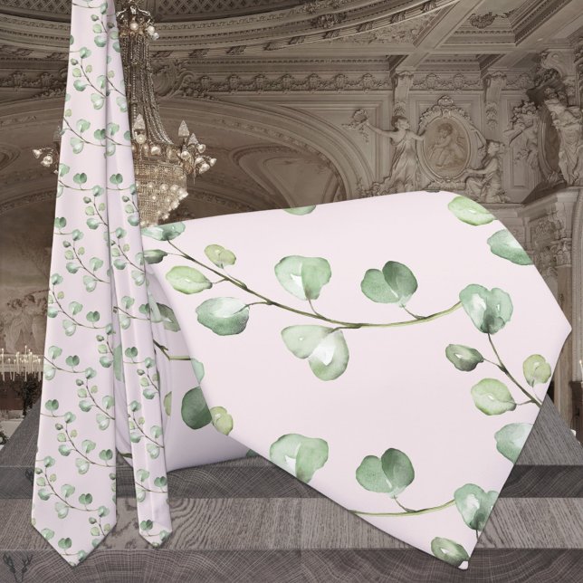 Cravate Mariage Vert Eucalyptus Rose Blush (Créateur téléchargé)