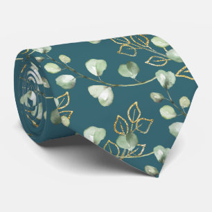 Cravate Mariage Vert Sauge & Or Eucalyptus Vert Turquoise