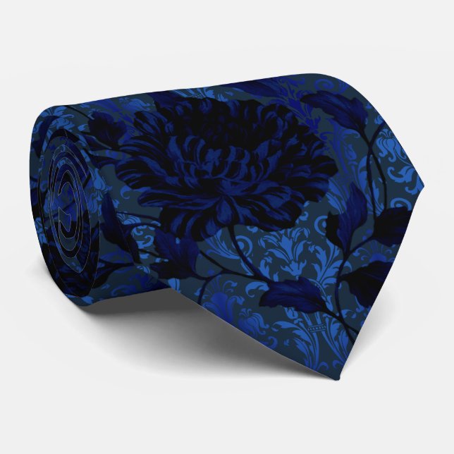 Cravate Marine Bleu brillant Floral Damask Aristocrat Mari (Roulé)