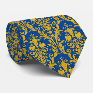 Cravate Marine Blue Gold Floral Damask