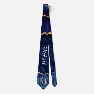 Cravate Marine Blue Gold Marble Lettre personnalisée Votre