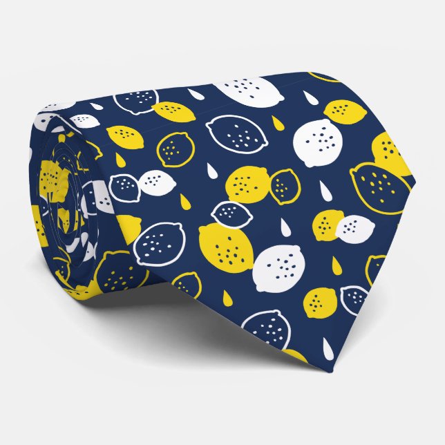 Cravate Marine Blue Lemon Art - Refresh Citrus Design (Roulé)