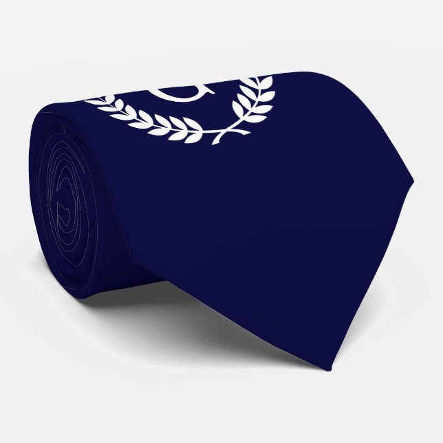 Cravate Marine Blue What Blé Laurel Wreath Initial Monogra (Roulé)