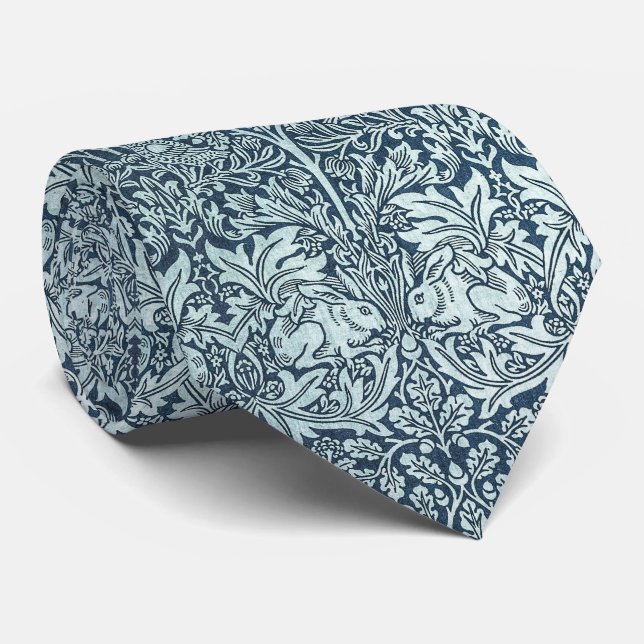 Cravate Marine Blue White Rabbit William Morris (Roulé)