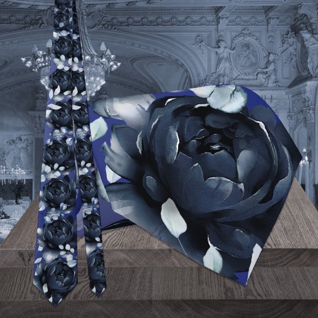 Cravate Marine Peonies Dusty Blue Greenery Mariage (Créateur téléchargé)