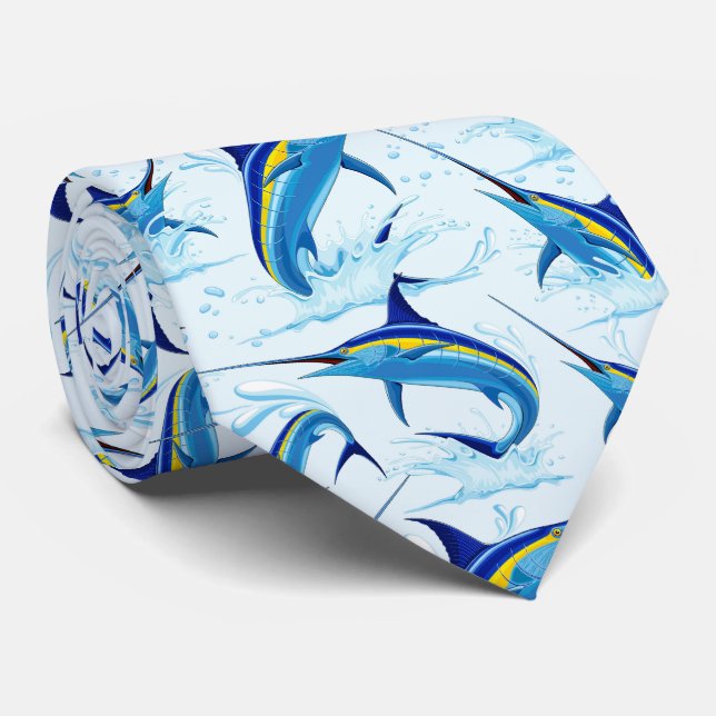 Cravate Marlin Bleu Jaillissant de l'Océan (Roulé)