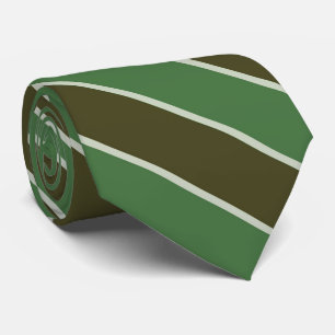 Cravate Marron Café, Vert Crocodile Et Rayures Sauge