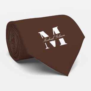 Cravate Marron Chocolat Monogramme Personnalisé Mariage Ga