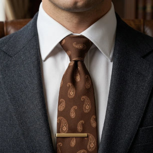 Cravate Marron chocolat tonale imprimé paisley épars