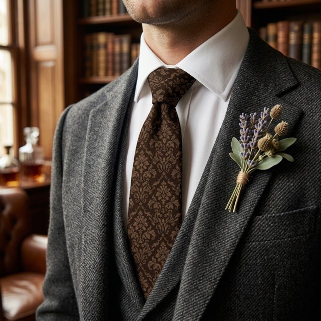 Cravate Marron Élégant Damassé Classique Gentleman (Créateur téléchargé)