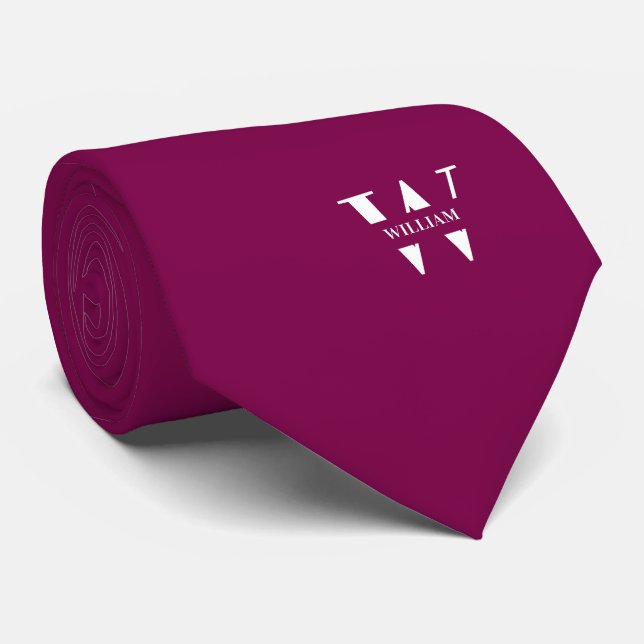 Cravate Marron Élégant Monogramme + Nom (Roulé)