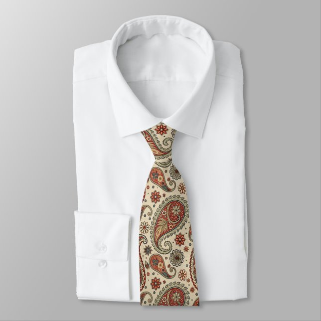 Cravate Marron et beige Paisley  (Attaché)