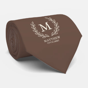 Cravate Marron Moka Élégant Monogramme Célébrant de Mariag