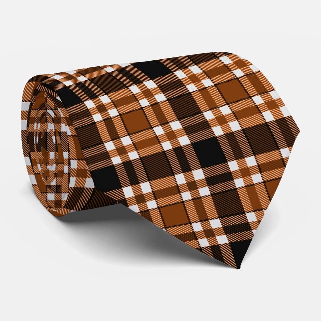 Cravate Marron Noir Blanc Flanelle Motif Tartan Design  (Créateur téléchargé)