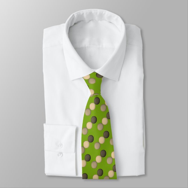 Cravate Marron sur Vert, motif moderne amusant à pois (Attaché)