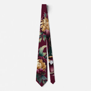 Cravate Marsala Red et Gold Peony Mariage Groom