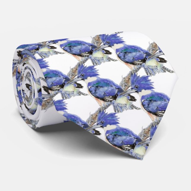 Cravate Martin-pêcheur ceint avec poisson Collection d'ois (Roulé)