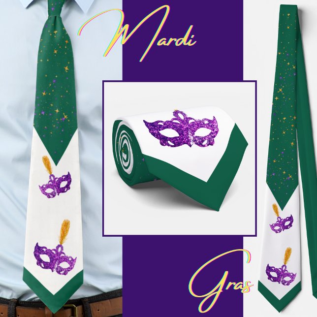 Cravate Masques et confettis festifs de Mardi Gras (Different views of this stunning Mardi Gras tie)
