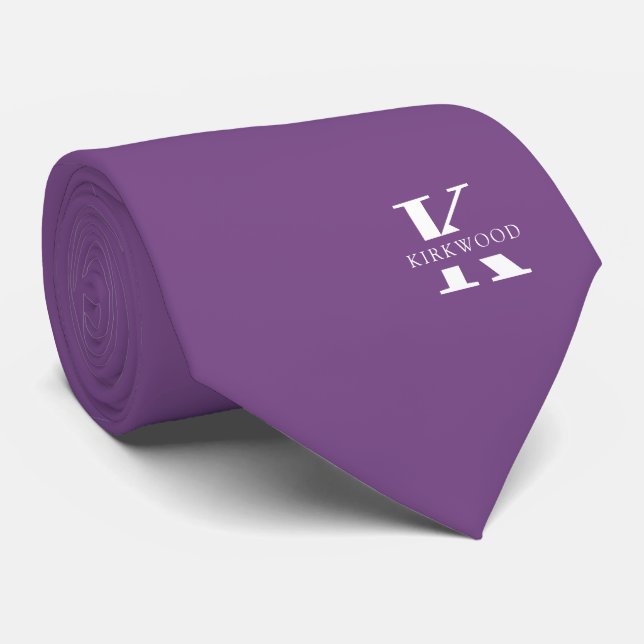 Cravate Mauve | Élégant Monogramme+Nom | Deux côtés (Roulé)