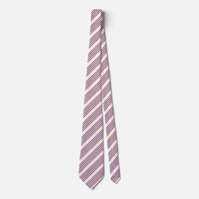 Cravate Mauve violet beige cinq bandes motif (Devant)