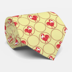 Cravate Médaillon Coq Rouge sur Fond Jaune