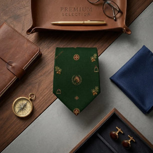 Cravate Médaillon équestre vert forêt de style traditionne