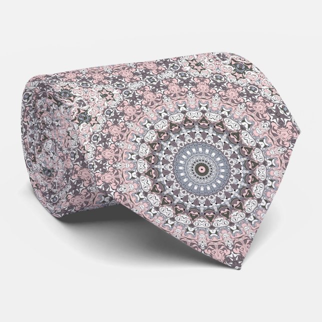 Cravate Médaillon féminin rose et gris Motif (Roulé)