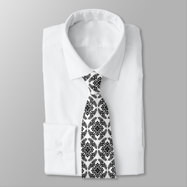 Cravate Médaillon japonais Motif, noir et blanc (Attaché)