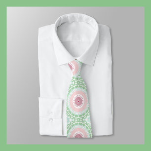 Cravate Médaillon peint Motif en rose et vert