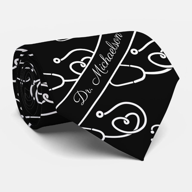 Cravate Médecin Motif de stéthoscope Nom Médecin Médicale (Roulé)