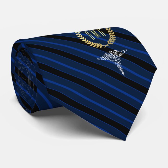 Cravate Médicale Professionnel Monogramme Bleu (Roulé)